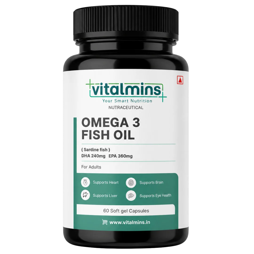 Vitalmins Omega 3 Fish Oil Softgels | High-Potency EPA & DHA for Heart, Joint, Brain & Eye Health – 60 Softgels
