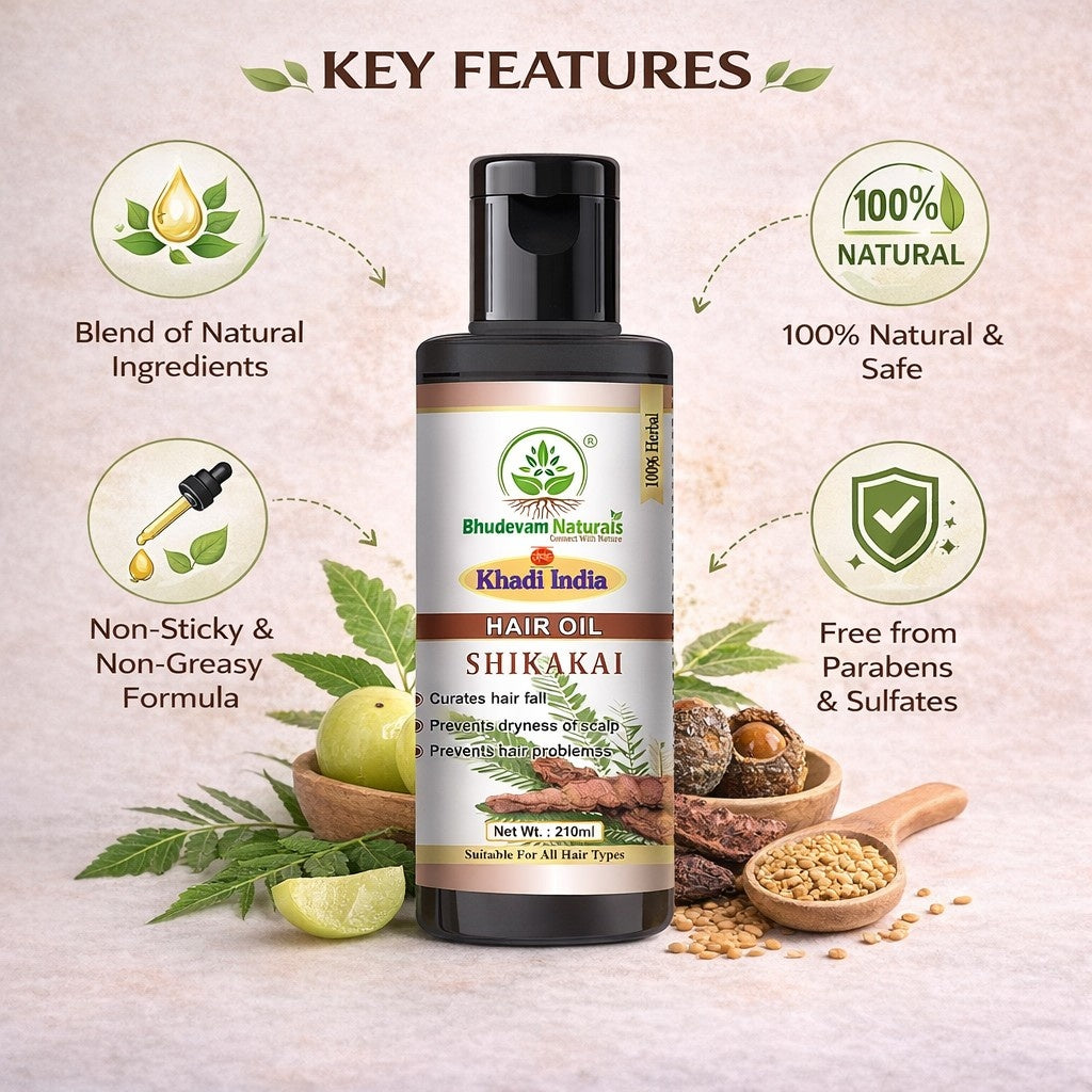 Bhudevam Naturals Khadi Shikakai Hair Oil Deep Conditioning & Hair Strengthening Formula- 210ML