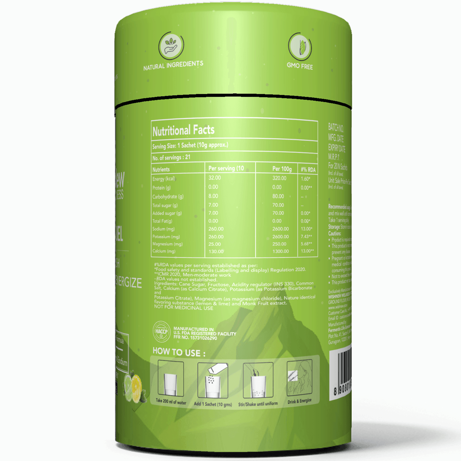 WishNew Wellness Hydrafuel Instant Energy Drink Mix - Lemon Sachet (10gm Each)