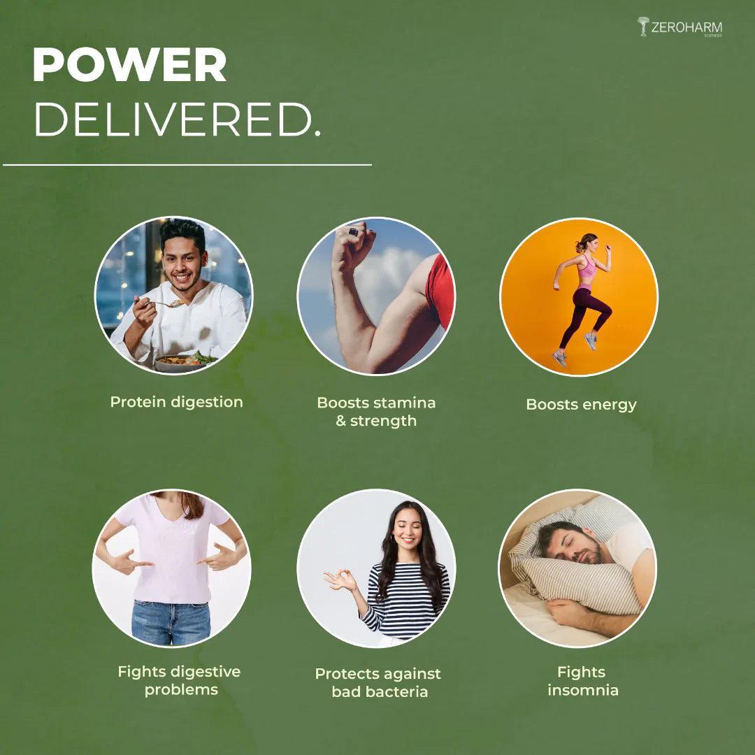 ZEROHARM Ashwagandha + Probiotics for Stress, Anxiety Relief, Nutrient Absorption and Digestive Health for Men & Women - 60 Capsules