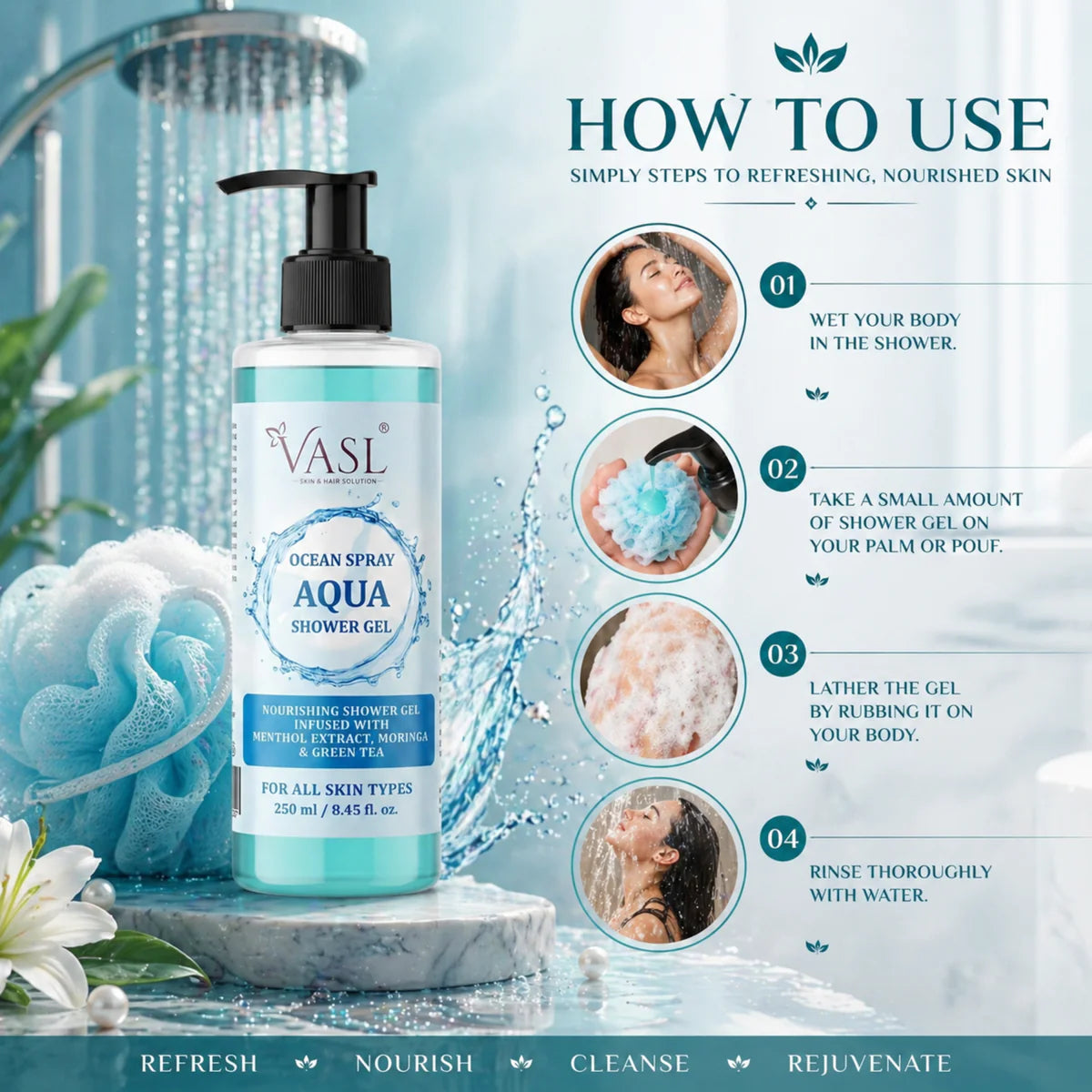 VASL Ocean Spray Aqua Shower Gel - Hydrating Mineral Body Wash