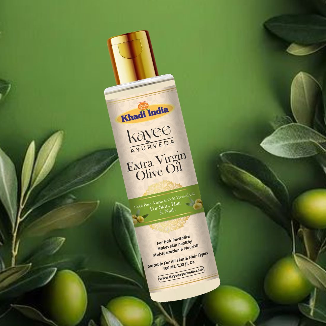 Kayee Ayurveda Extra Virgin Olive Oil for Skin and Hair Care | Natural Multi-Purpose Olive Oil for Dry Skin, Hair & Scalp Nourishment, Smoothness, Softness & Healthy-Looking Natural Shine | 100 ml