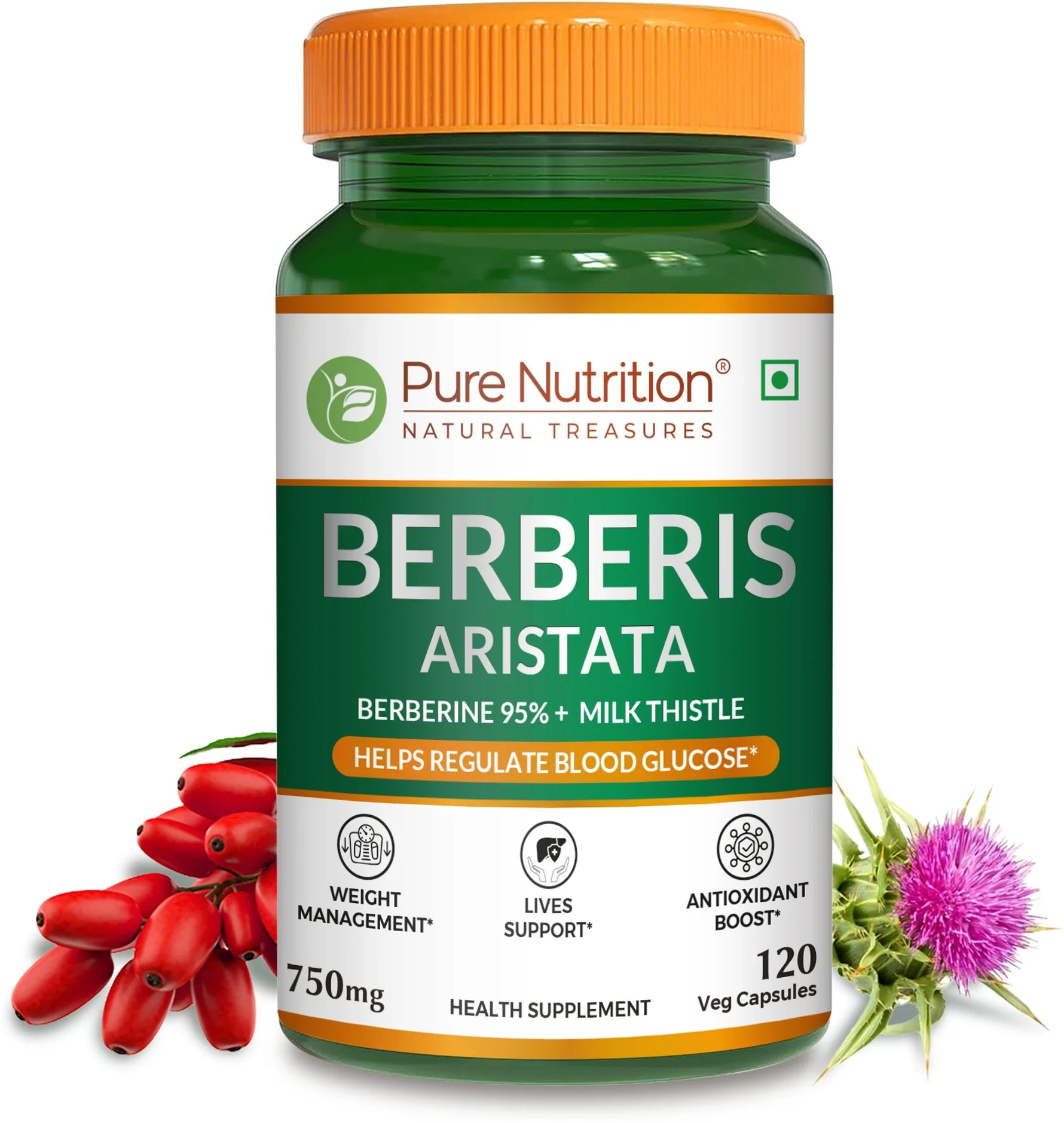 Pure Nutrition Berberis Aristata with Berberine 95% + Milk Thistle (120 Capsules)