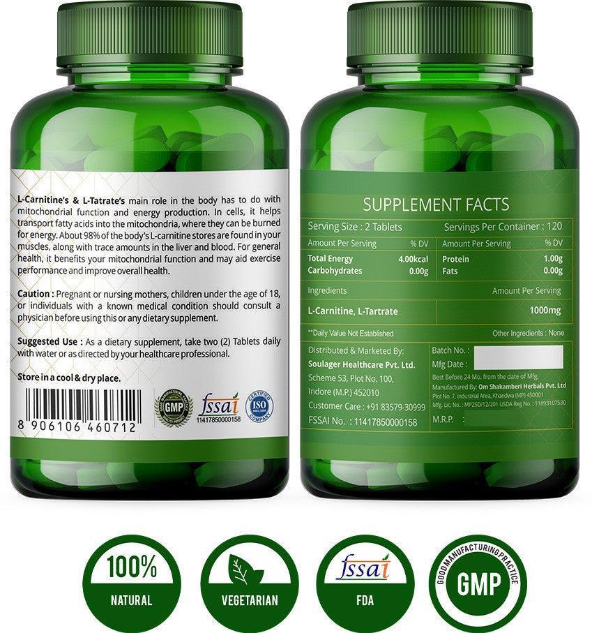 Simply Herbal L-Carnitine Pre & Post Workout Supplement Tablets 1000mg - 120 Tablets