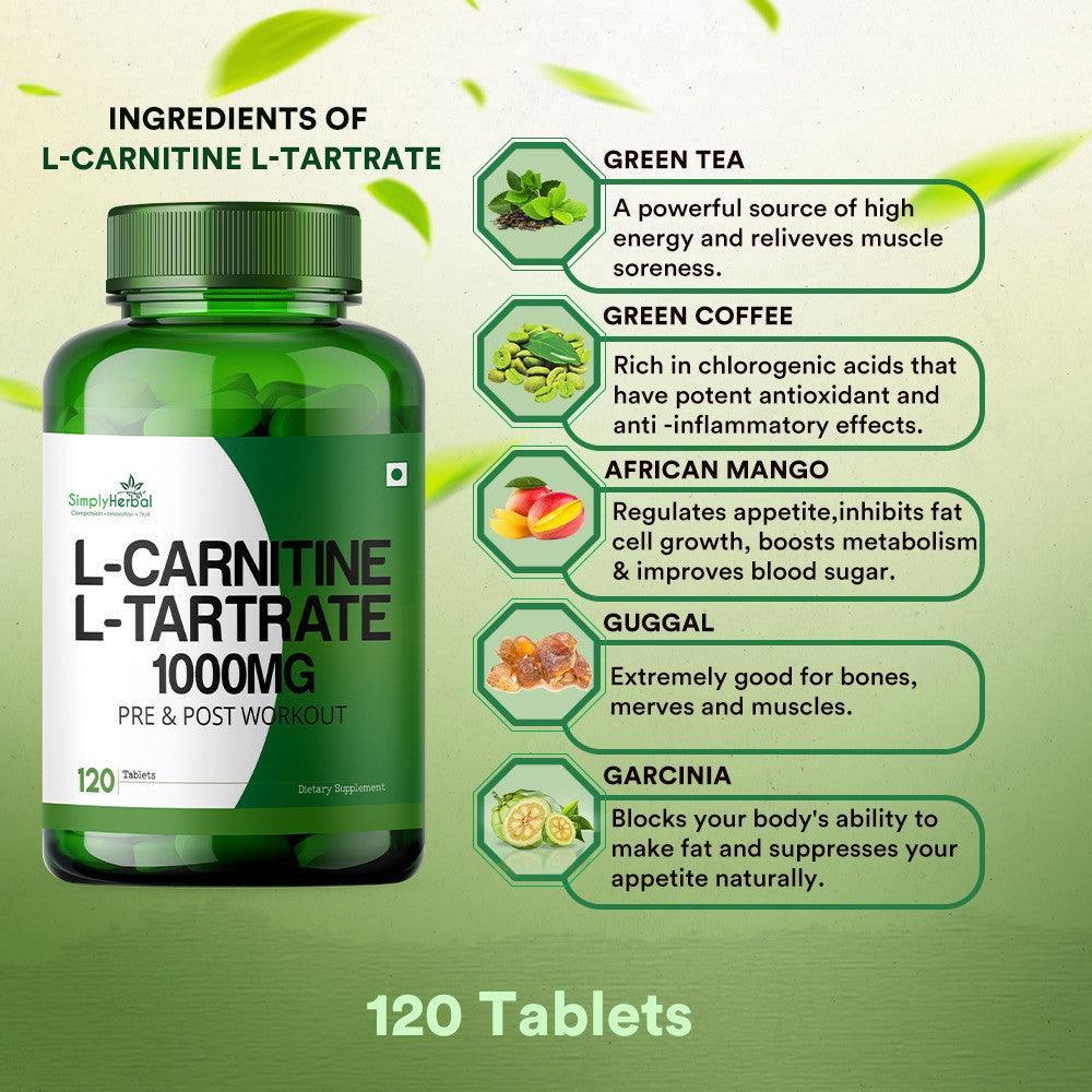 Simply Herbal L-Carnitine Pre & Post Workout Supplement Tablets 1000mg - 120 Tablets