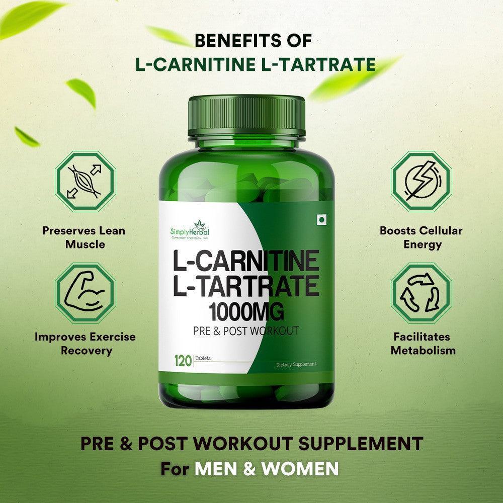 Simply Herbal L-Carnitine Pre & Post Workout Supplement Tablets 1000mg - 120 Tablets