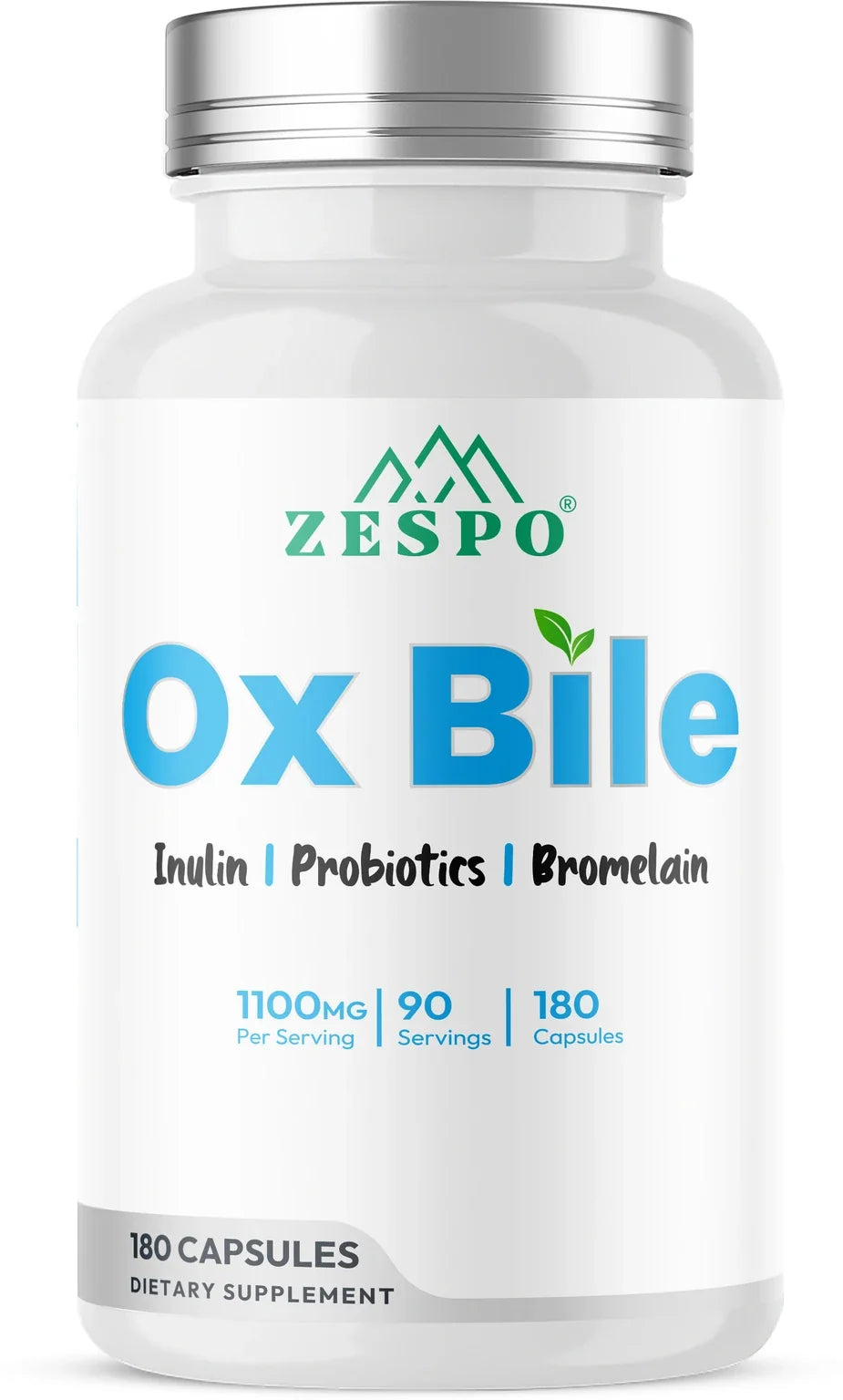 Zespo Ox Bile Complex 1,100 mg 4-in-1 Digestive Formula | Ox Bile, Inulin, Probiotics & Bromelain | Digestion & Gut Health Support | 180 Capsules
