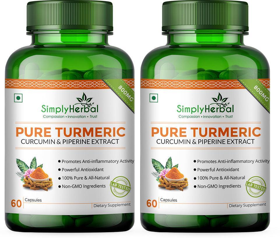 Simply Herbal Pure Turmeric Curcumin & Piperine Extract Capsule - 800 MG for Immunity | Immunity Boosters Capsule for Adults | Good for Skin & Joint Pains | Natural and Pure Curcuminoids(60- Capsule )