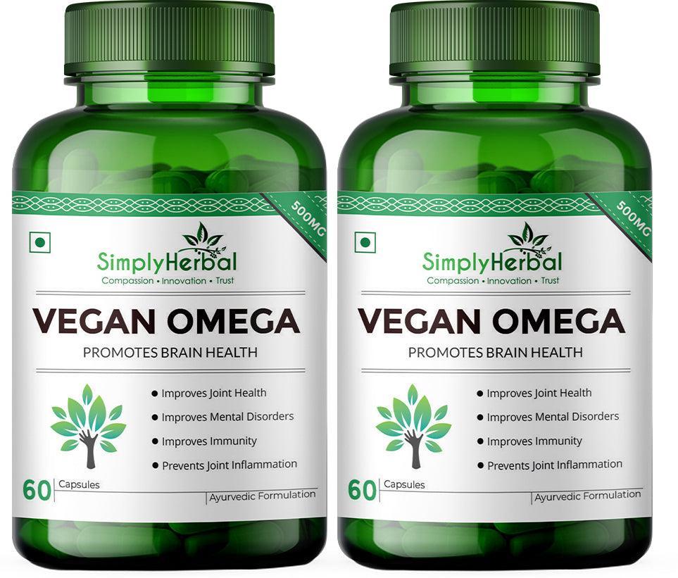 Simply Herbal Organics Pure Vegan Omega 3 6 9 Capsules 500mg Supplement Triple Strength Flaxseed, DHA for Heart, Joint & Brain Health, Immunity Booster - 60 Capsules