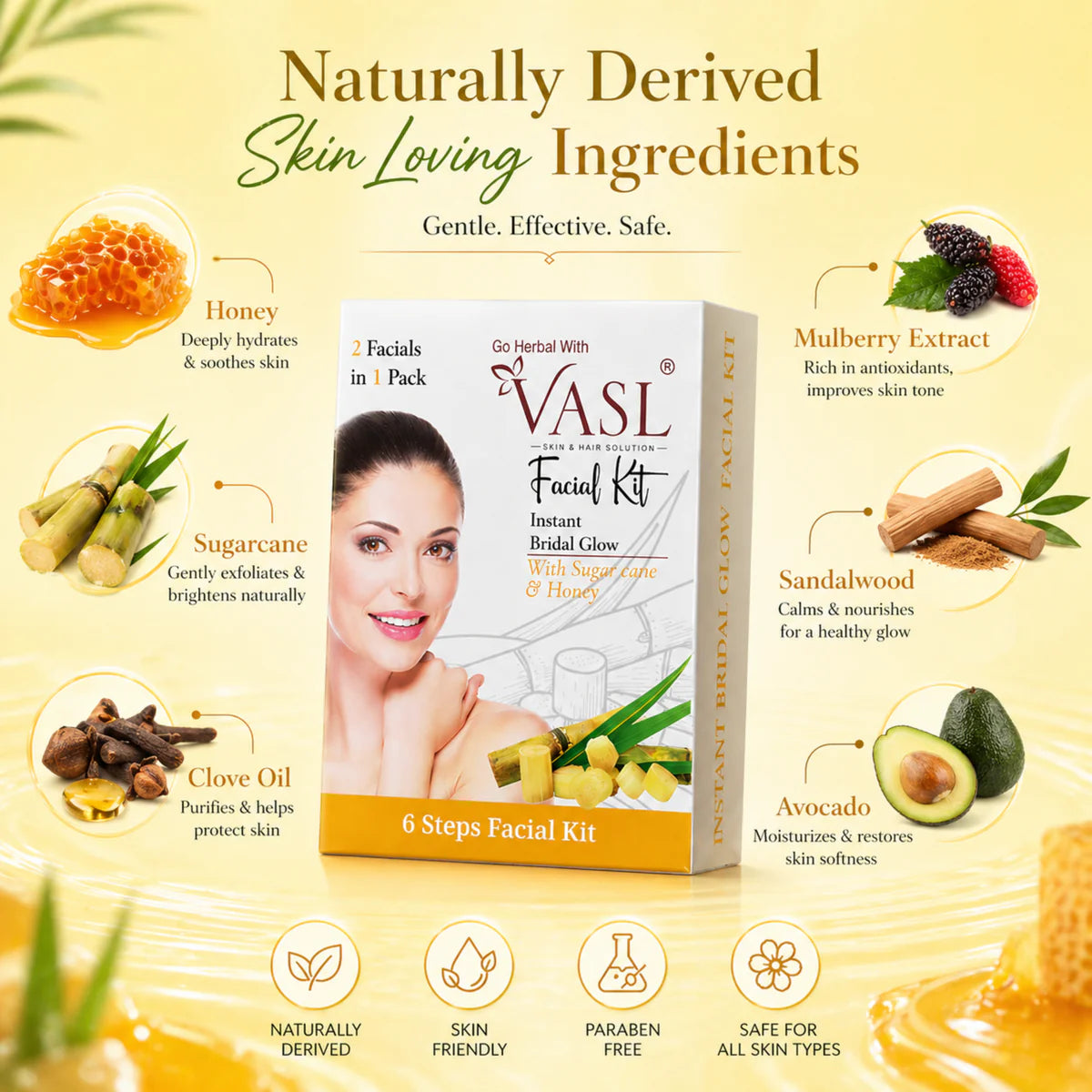 VASL Anti Ageing Sugarcane Honey Facial Kit 2in1 - Skin Tightening Facial Kit