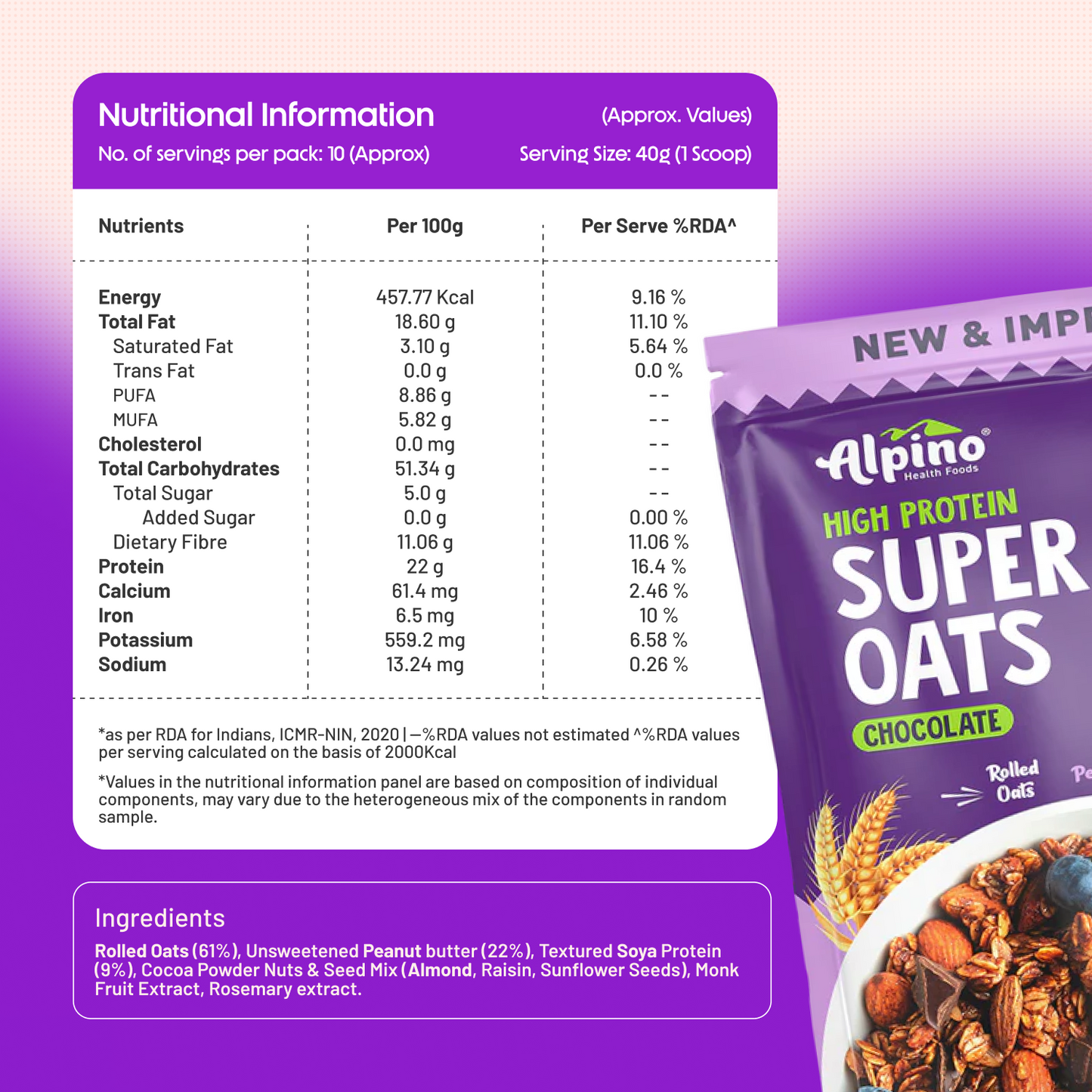 Alpino High Protein Super Oats Chocolate, 400 gm