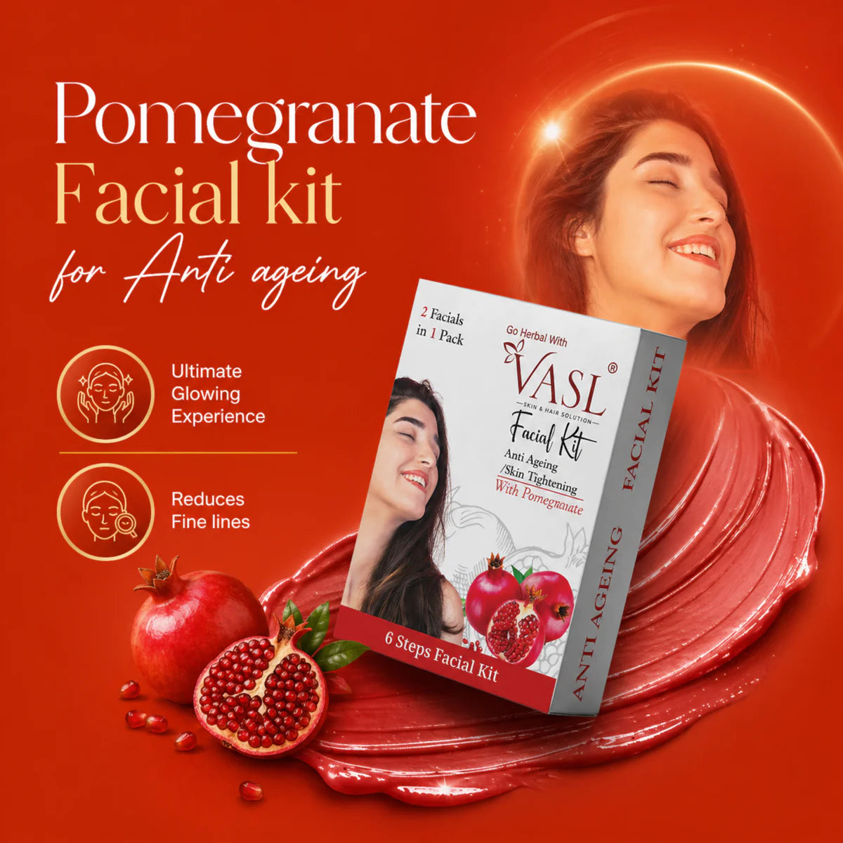 VASL Pomegranate Facial Kit - Skin Brightening & Antioxidant Glow Treatment