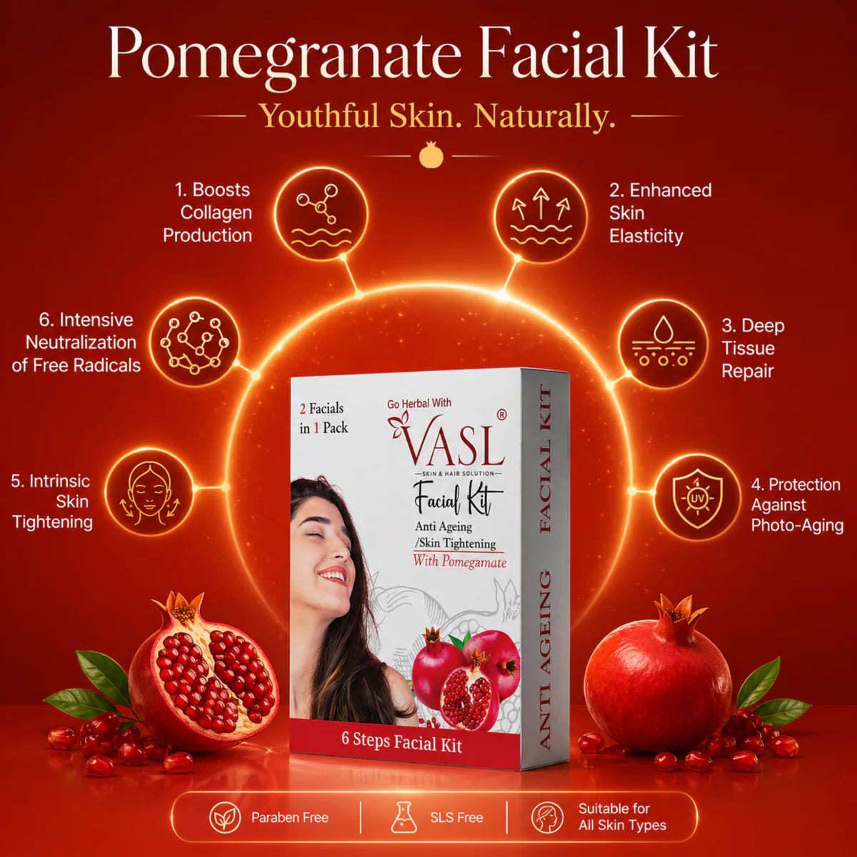 VASL Pomegranate Facial Kit - Skin Brightening & Antioxidant Glow Treatment