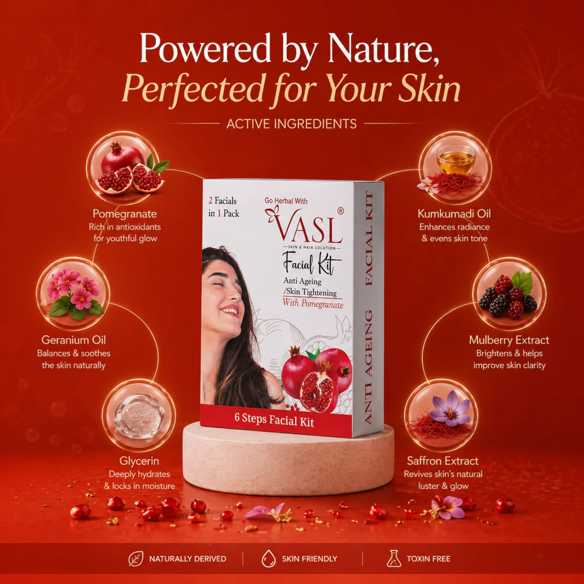 VASL Pomegranate Facial Kit - Skin Brightening & Antioxidant Glow Treatment