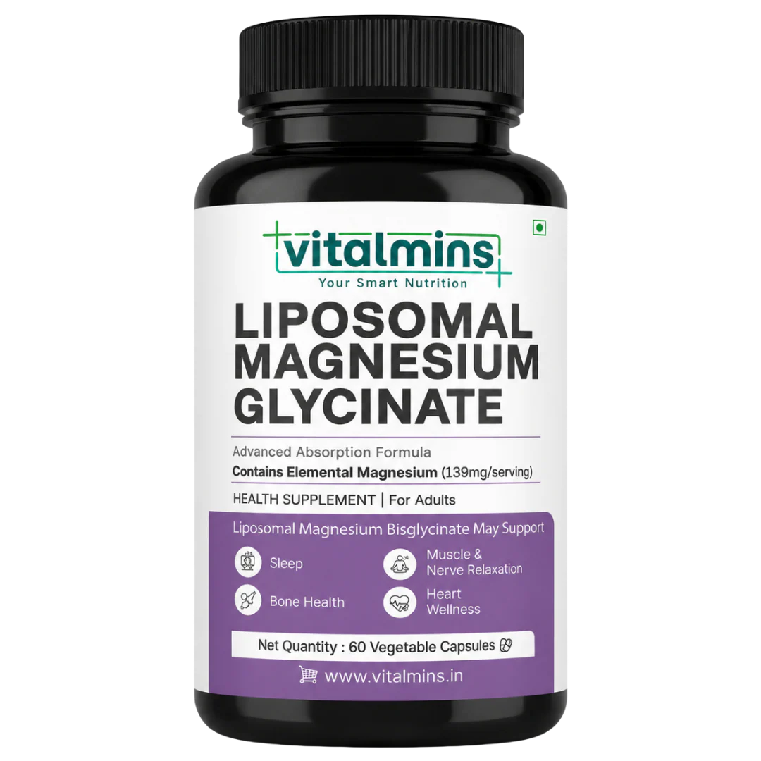 Vitalmins Liposomal Magnesium Glycinate Capsules | Maximum Bioavailability for Deep Sleep, Muscle Recovery & Stress Relief – 60 Capsules