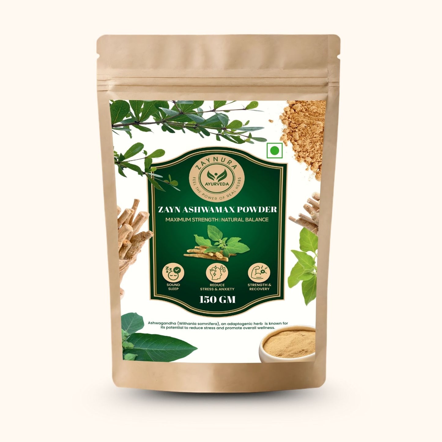 Zaynura Ayurveda Zayn Ashwamax Powder - Organic Ashwagandha Root Powder | High Potency Adaptogen | Stress Relief, Strength & Vitality