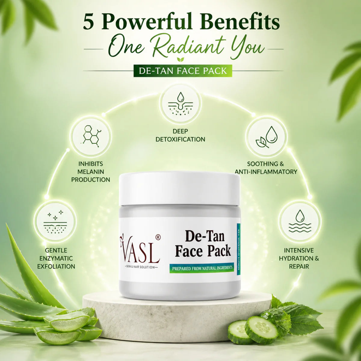 VASL De-Tan Face Pack - Brightening Tan Removal Mask for Glowing Skin, 200g