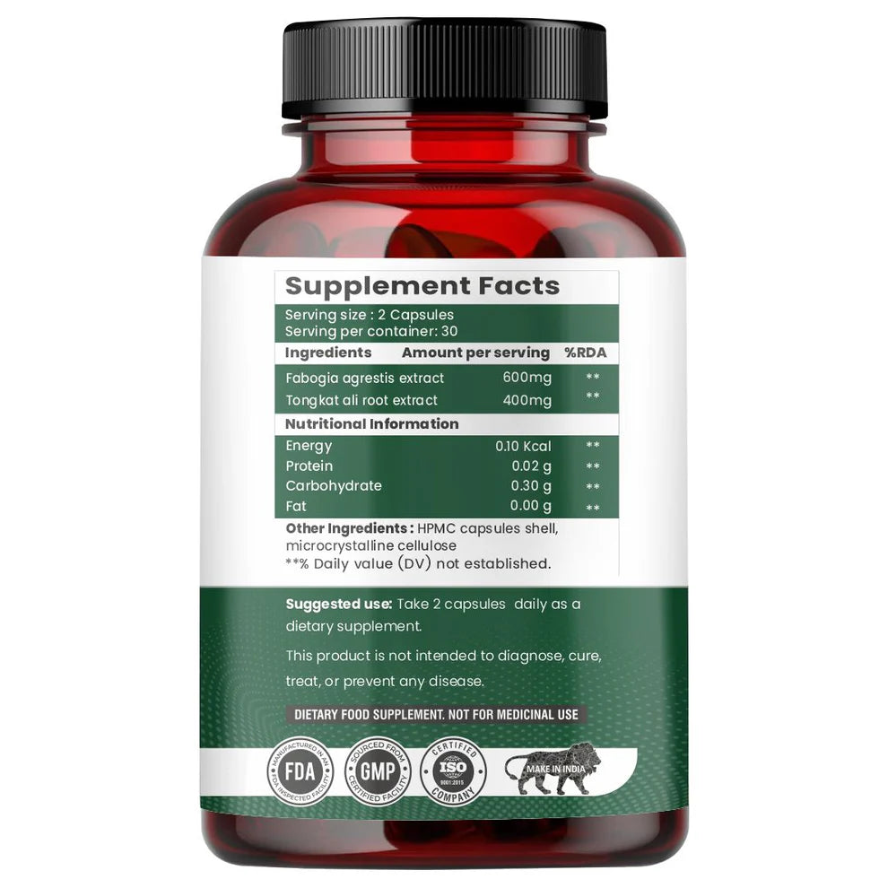 Raskam Fadogia Agrestis with Tongkat Ali Capsules, Maximum Strength, May Support athletic performance, stamina and stress tolerance, Vegan Friendly, 60 Capsules
