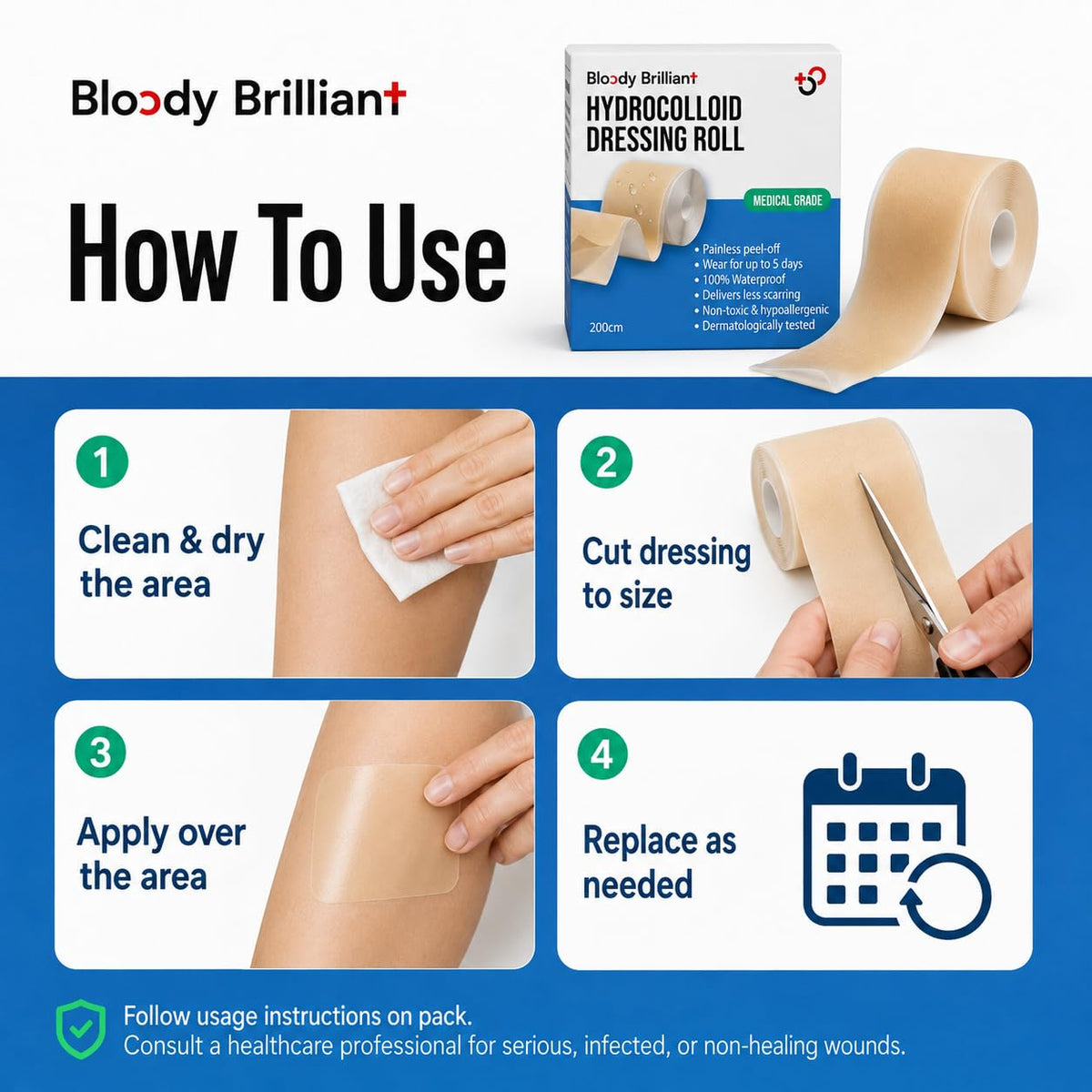 Bloody Brilliant Hydrocolloid Dressing Roll For Wound And Acne Care, 200c