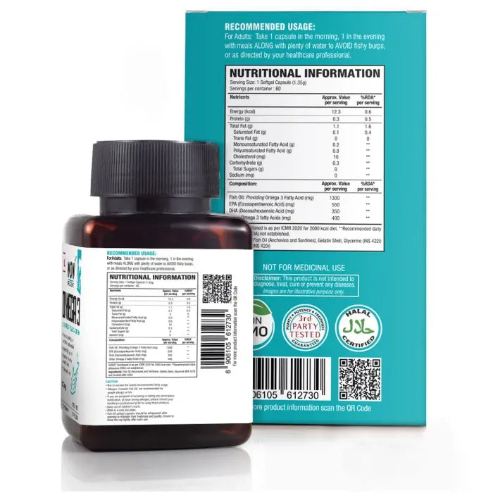 WOW Life Science Omega-3 Softgel Capsule - 1300 mg - 60 Capsules