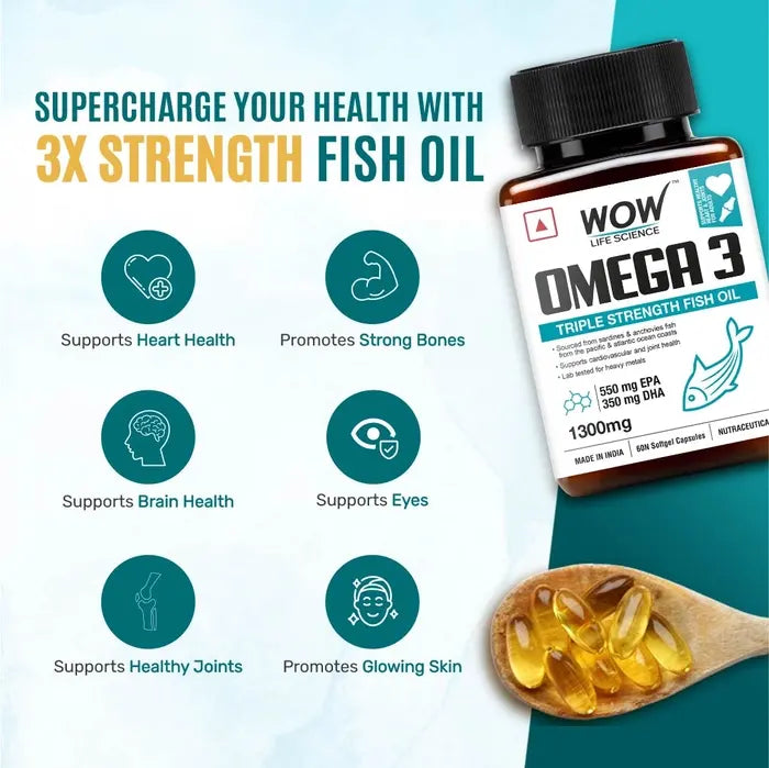 WOW Life Science Omega-3 Softgel Capsule - 1300 mg - 60 Capsules
