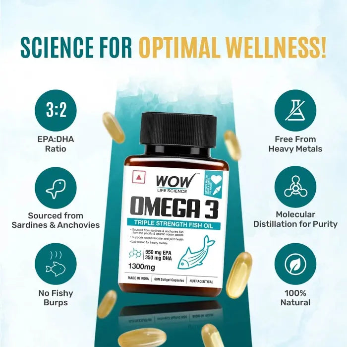 WOW Life Science Omega-3 Softgel Capsule - 1300 mg - 60 Capsules
