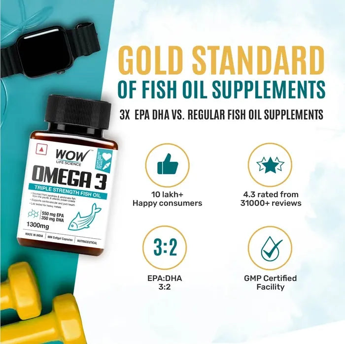 WOW Life Science Omega-3 Softgel Capsule - 1300 mg - 60 Capsules