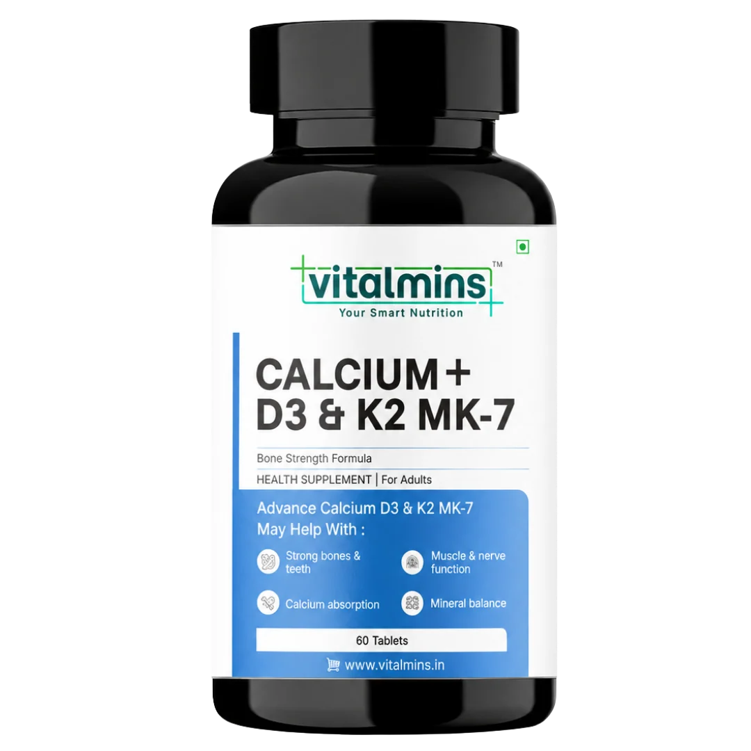 Vitalmins Calcium D3 K2 MK-7 Tablets for Optimal Bone Health, Joint Support & Cardiovascular Wellness – 60 Tablets