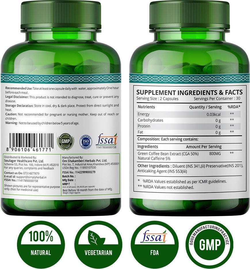 Simply Herbal Green Coffee Bean Extract 800mg Capsule - 60 Capsules