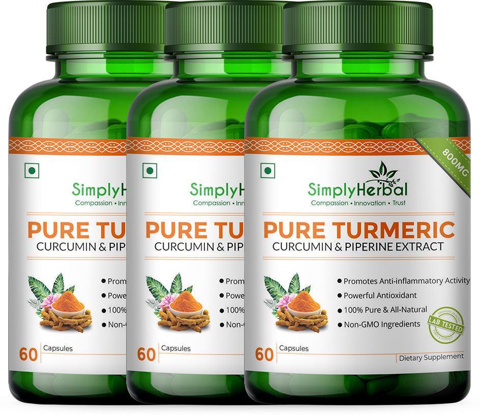Simply Herbal Pure Turmeric Curcumin & Piperine Extract Capsule - 800 MG for Immunity | Immunity Boosters Capsule for Adults | Good for Skin & Joint Pains | Natural and Pure Curcuminoids(60- Capsule )