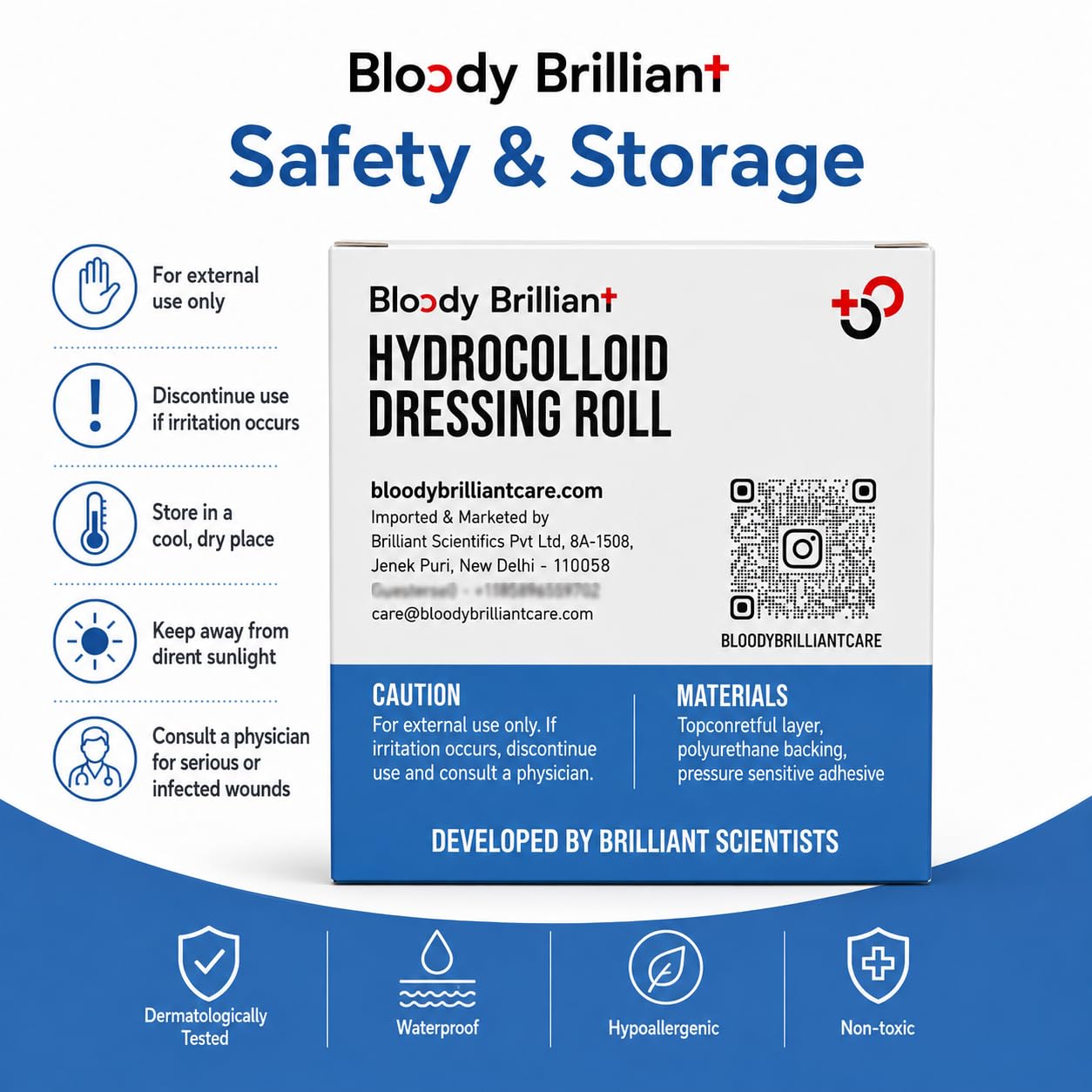 Bloody Brilliant Hydrocolloid Dressing Roll For Wound And Acne Care, 200c
