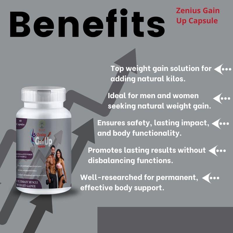 Zenius Gain Up Capsules - Weight Gainer Supplements for Weight Gain and Muscle Building - 60 Capsules