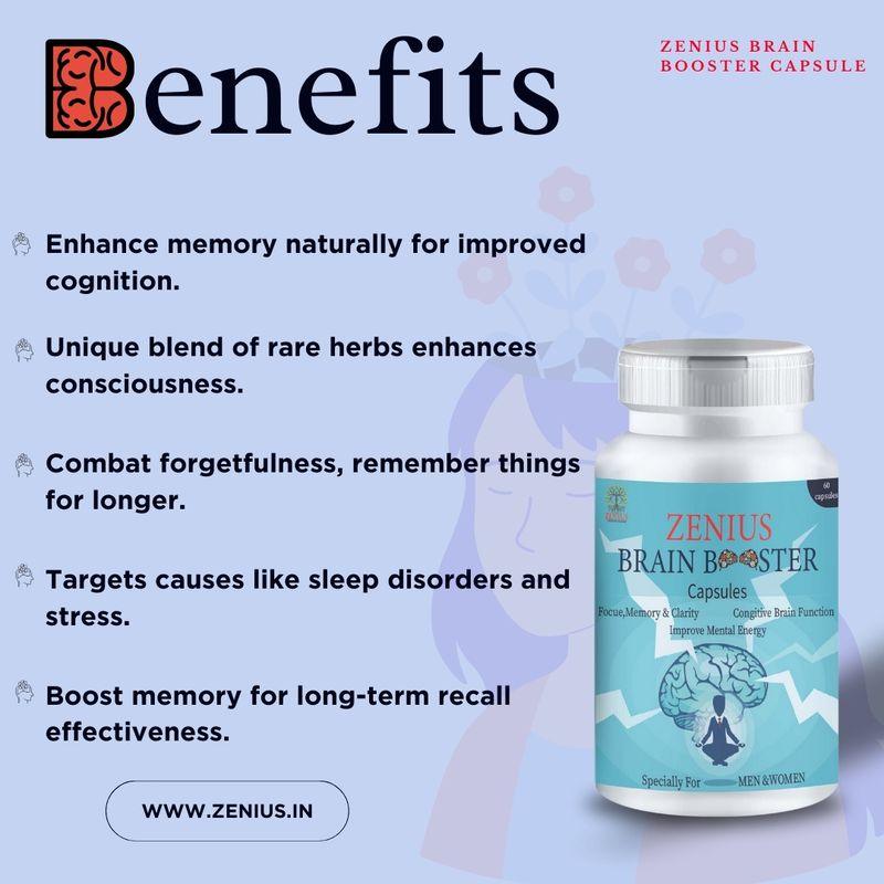 Zenius Brain Booster Capsules - Brain Booster Capsules for Stress Relief, and Memory Enhancement - 60 Capsules