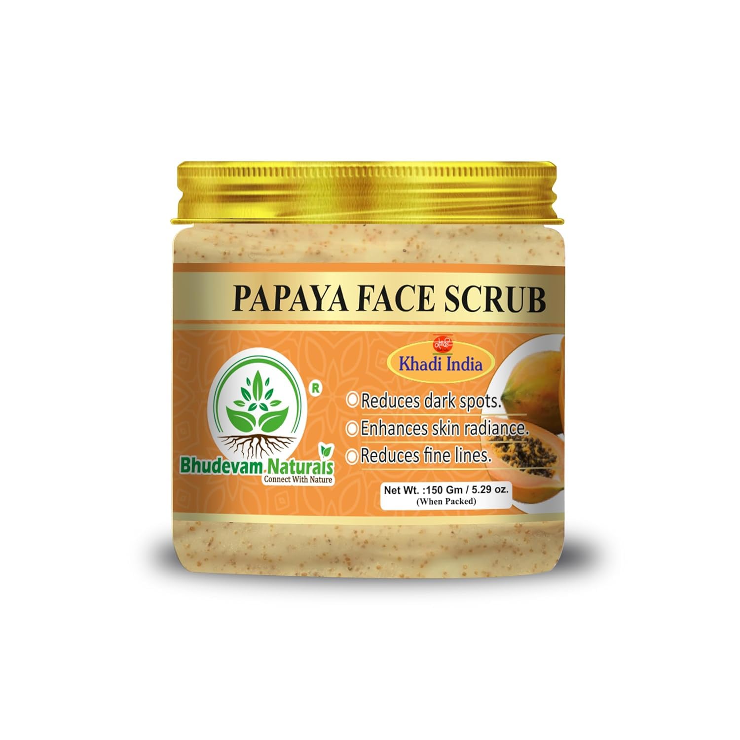 Bhudevam Naturals Khadi Papaya Face Scrub for Tan Removal – Exfoliating Scrub for Dead Skin, Dark Spots & Skin Glow- 150GM