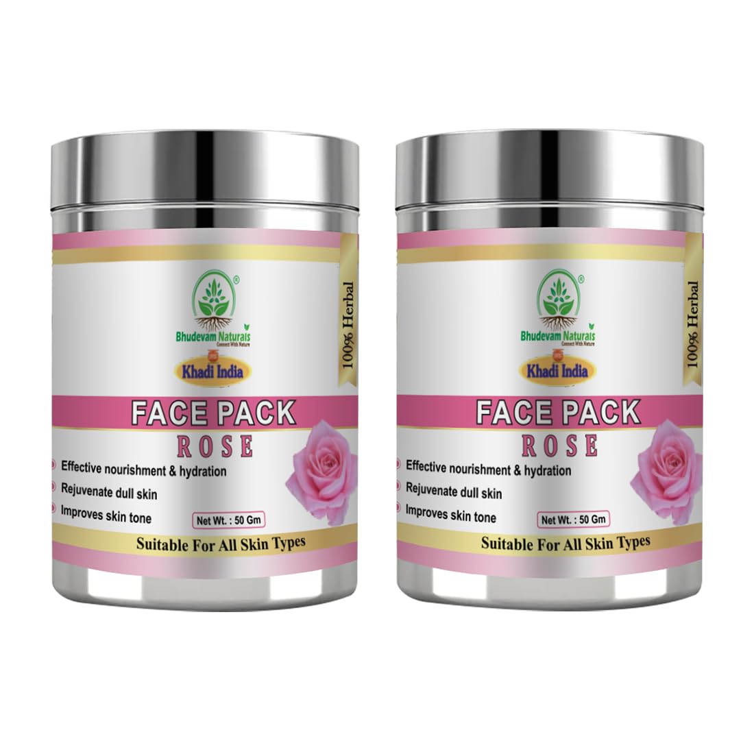 Bhudevam Naturals Khadi Herbal Rose Face Pack Skin Brightening Face Mask for Glow, Pigmentation & Deep Cleansing- 100GM (Pack of 2)