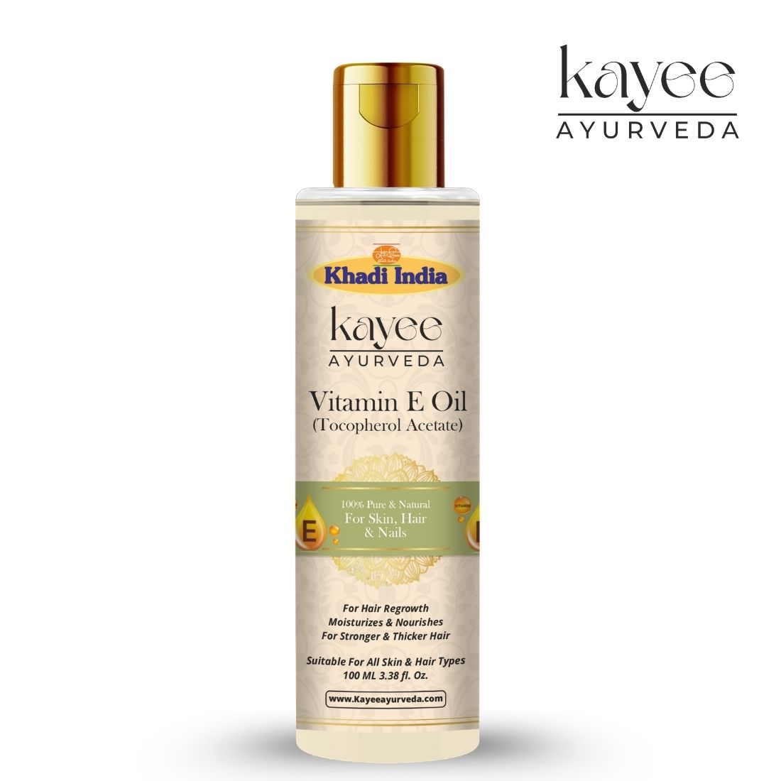 Kayee Ayurveda Vitamin E Oil for Skin, Hair & Nails | Nourishing Vitamin E Beauty Oil for Dry Skin Moisturization, Hair & Scalp Conditioning, Nail & Cuticle Care | Suitable for Men & Women | 100 ml