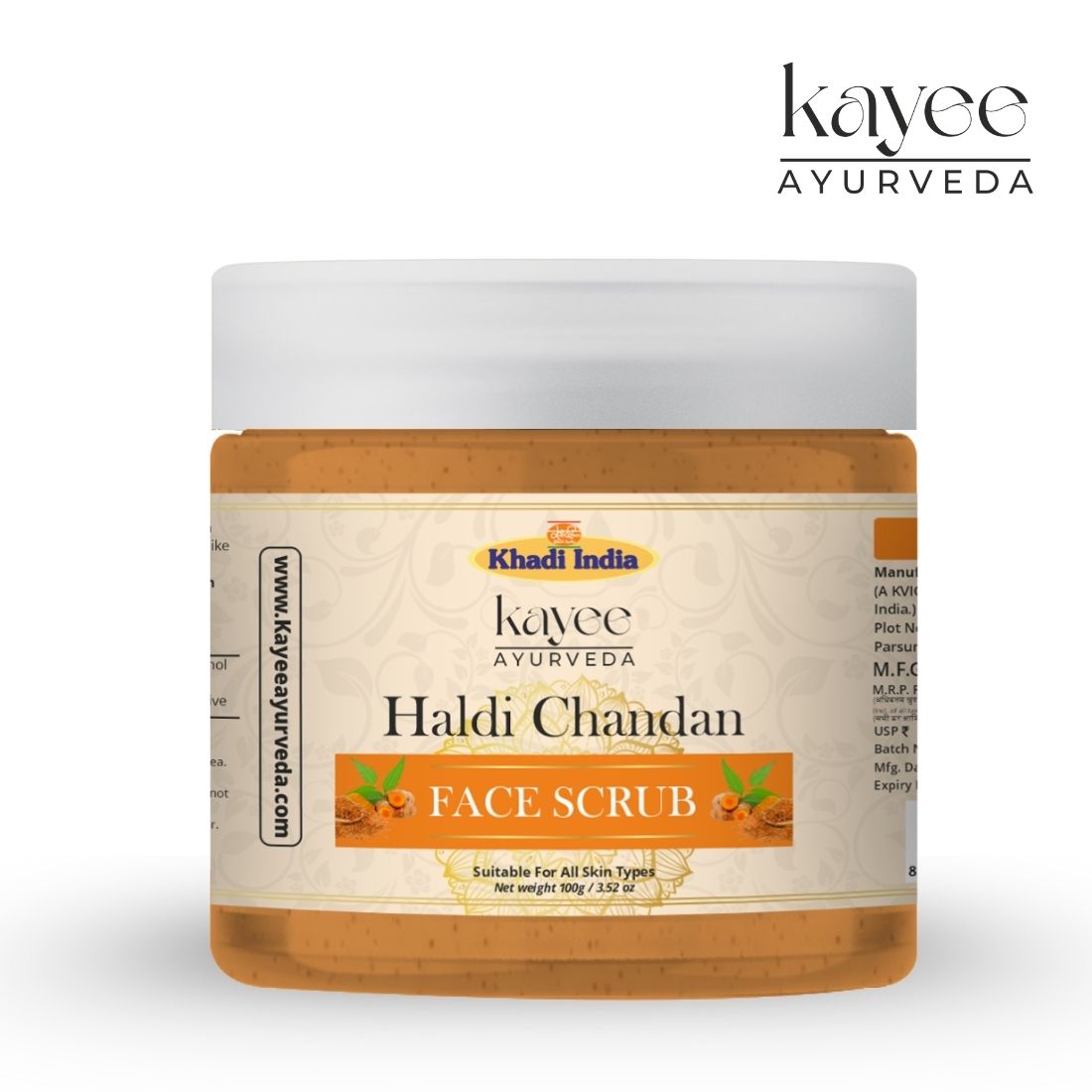 Kayee Ayurveda Haldi Chandan Face Scrub for Glowing & Radiant Skin | Herbal Turmeric Sandalwood Facial Scrub for Gentle Exfoliation, Deep Cleansing & Skin Brightening | Suitable for All Skin Types