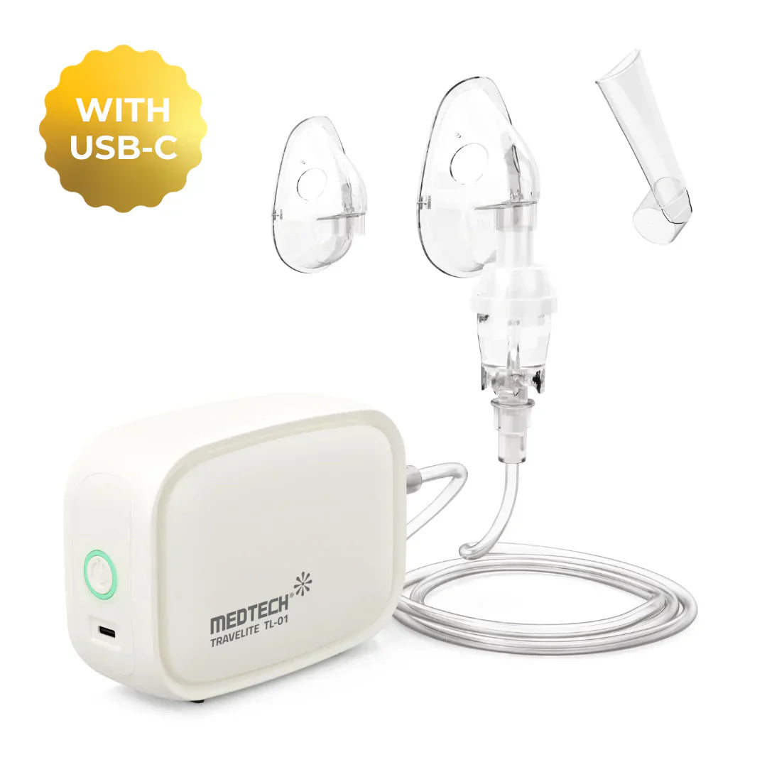MEDTECH® Travelite USB-C Powered Portable Nebulizer | Super Compact and Portable Travel DC Nebulizer Machine with Complete Adult and Child Mask & Travel Pouch | 2 Years Warranty