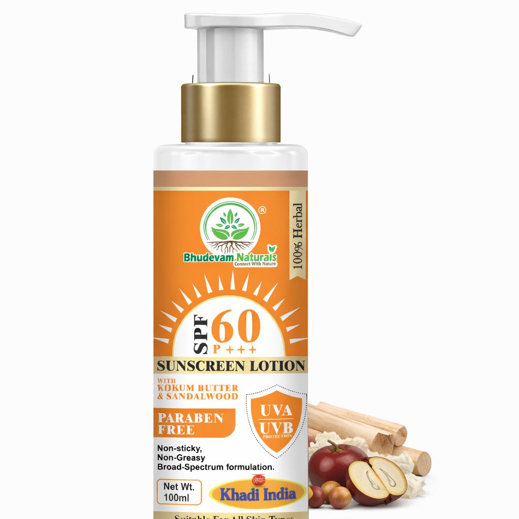 Bhudevam Naturals Khadi SPF 60 Moisturizing Sunscreen Lotion | Non-Greasy Sunblock for Outdoor Sun Protection- 100ML