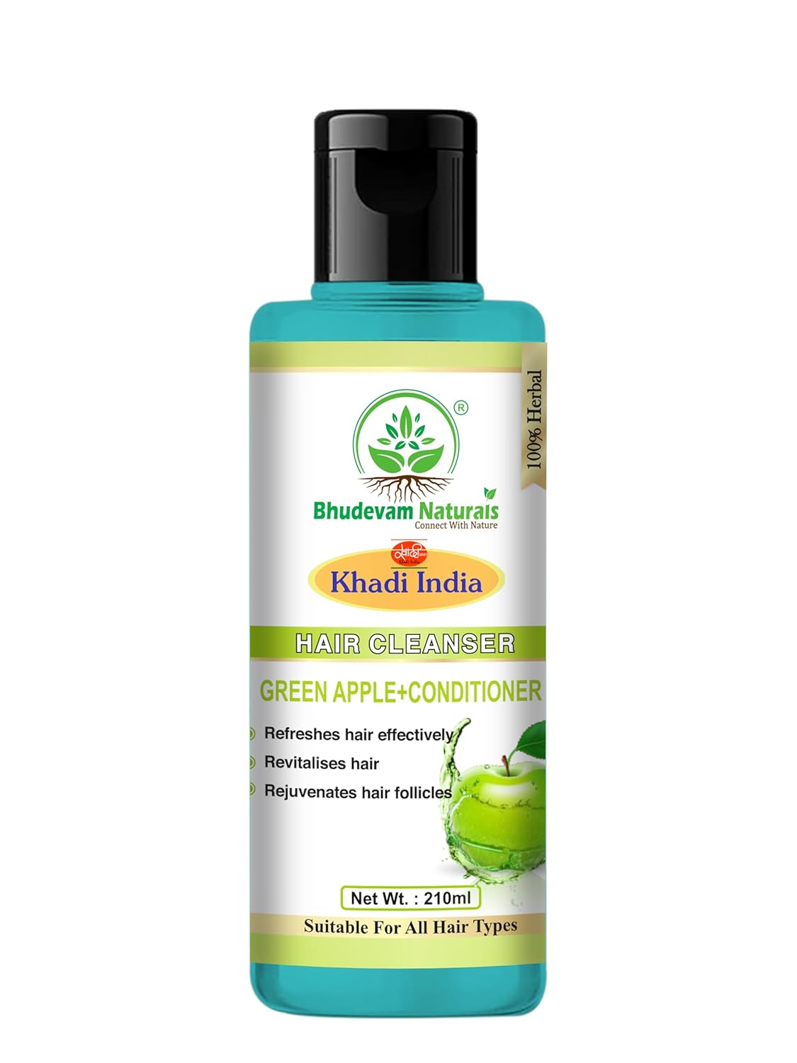 Bhudevam Naturals Khadi Green Apple Hair Shampoo + Conditioner for Soft, Silky & Frizz-Free Hair- 210ML