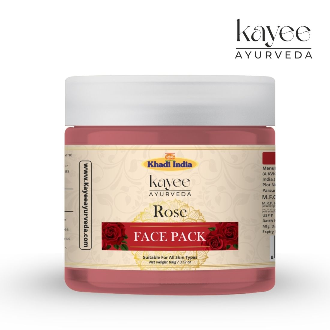 Kayee Ayurveda Rose Face Pack for Glowing Skin | Rose-Enriched Herbal Facial Mask for Normal, Dry & Combination Skin | Helps Cleanse Dirt, Excess Oil & Surface Buildup While Supporting Soft, Smooth & Healthy-Looking Skin