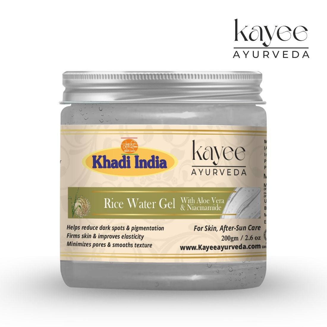 Kayee Ayurveda Rice Water Gel for Face & Skin | Hydrating & Moisturizing Herbal Facial Gel for Soft, Smooth & Radiant-Looking Skin | Lightweight Non-Sticky Formula for Daily Skincare | Suitable for Men & Women | 200 g