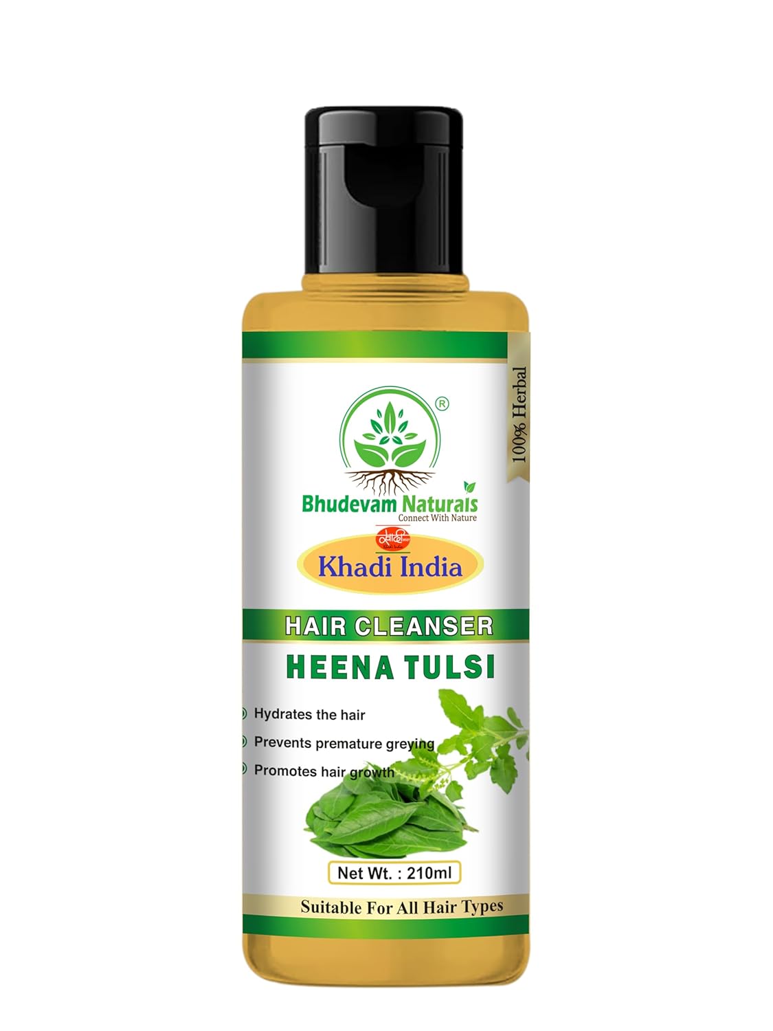 Bhudevam Naturals Khadi Henna & Tulsi Hair Shampoo for Scalp Care & Hair Fall Control- 210ML