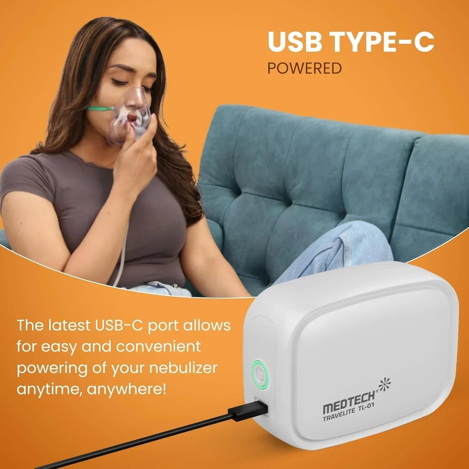 MEDTECH® Travelite USB-C Powered Portable Nebulizer | Super Compact and Portable Travel DC Nebulizer Machine with Complete Adult and Child Mask & Travel Pouch | 2 Years Warranty
