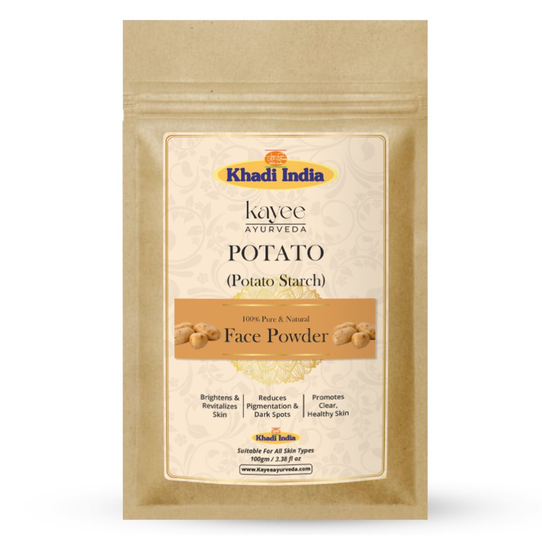 Kayee Ayurveda Potato Face Powder for Face | Natural Potato Powder for Bright, Fresh & Radiant-Looking Skin | Herbal Potato Face Pack Powder for Skin Care, Cleansing & Natural Beauty Routine | Suitable for All Skin Types | 100 g