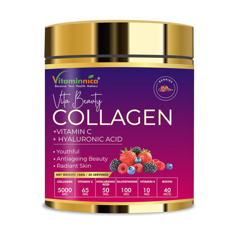 Vitaminnica Vita Beauty Collagen Powder - MixBerry Type I & III Peptides, 30 Servings