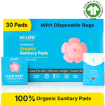 Hi Life Flow Easy Organic Period Pads 280mm | 100% Organic Cotton Top Sheet Sanitary Napkins for Regular & Medium Flow (Pack of 30)