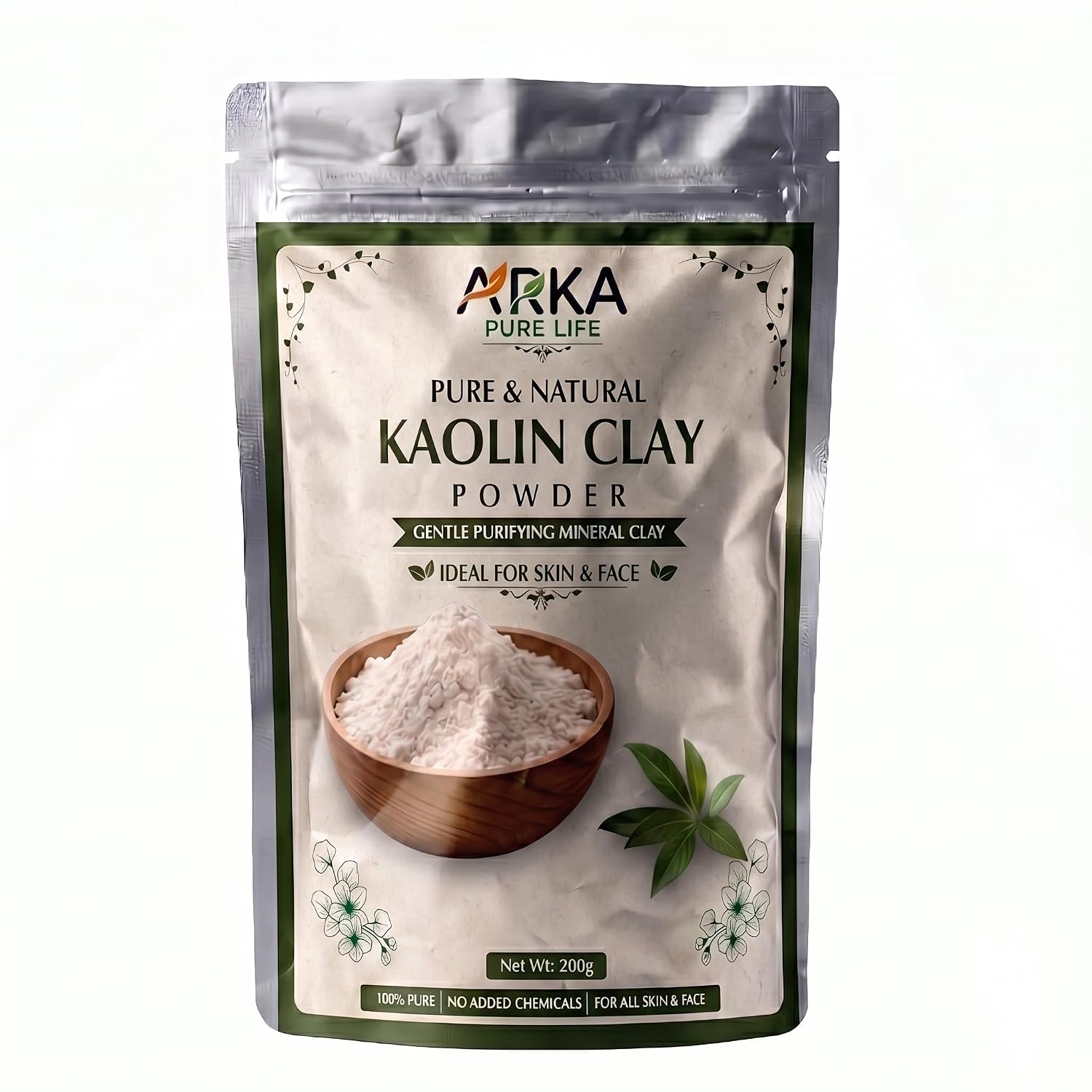 Arka Pure Life Pure Kaolin Clay Powder – Natural Face Mask for Deep Cleansing, Oil Control & Smooth-Looking Skin – 200g