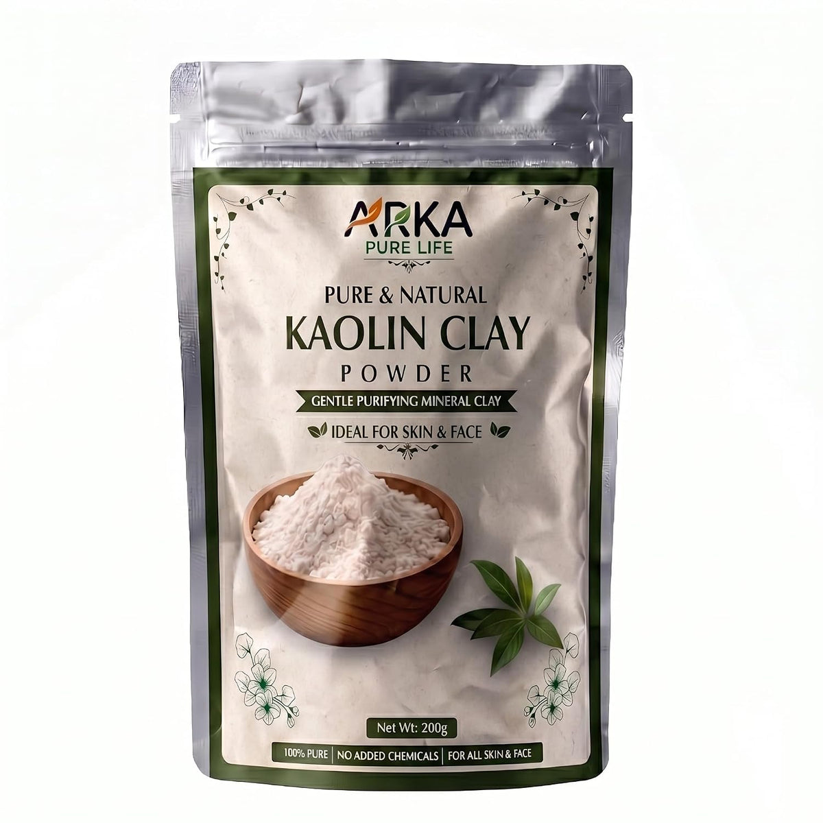Arka Pure Life Pure Kaolin Clay Powder – Natural Face Mask for Deep Cleansing, Oil Control & Smooth-Looking Skin – 200g