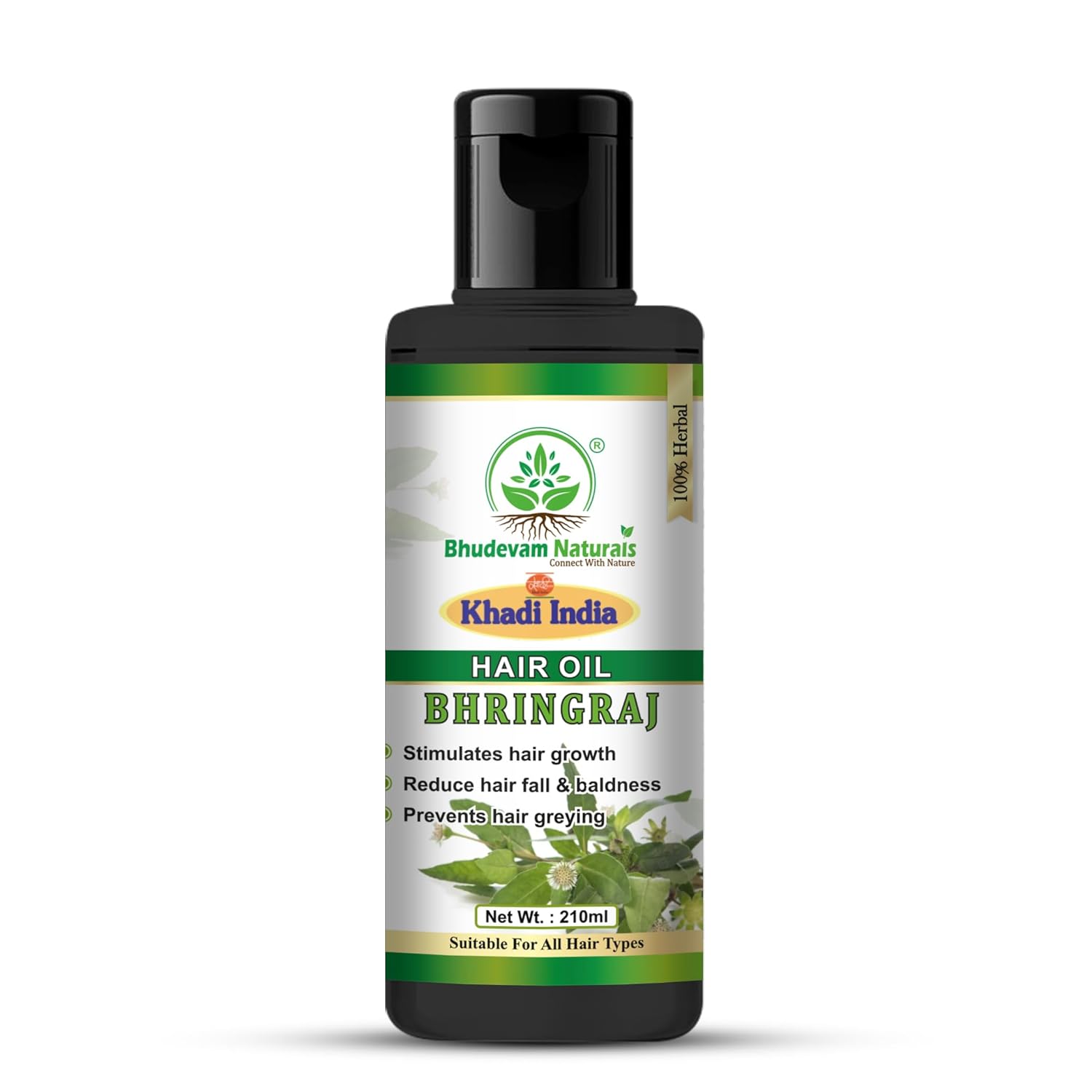 Bhudevam Naturals Khadi Bhringraj Hair Oil – Nourishing Oil for Dry, Damaged & Weak Hair- 210ML